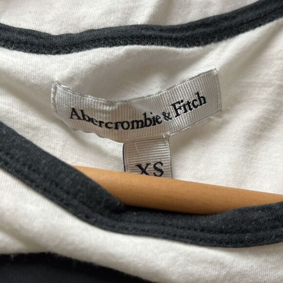 Abercrombie & Fitch Graphic T-Shirt Crop Top Ringer Logo Varsity Stripe White XS - Picture 6 of 7